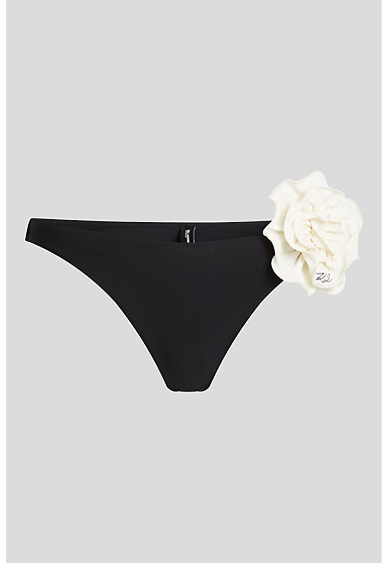 Slip de baie cu detaliu floral - Alb fildes/Negru