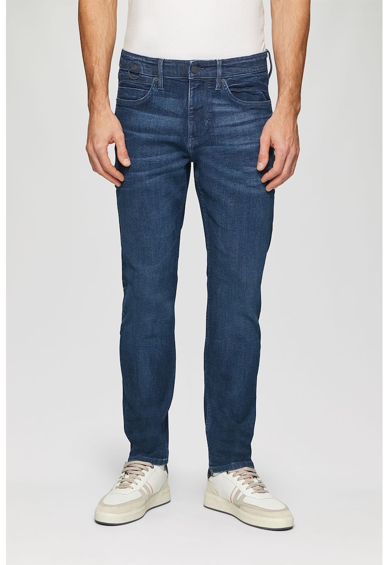 Blugi cu talie medie - din amestec de bumbac - Albastru inchis