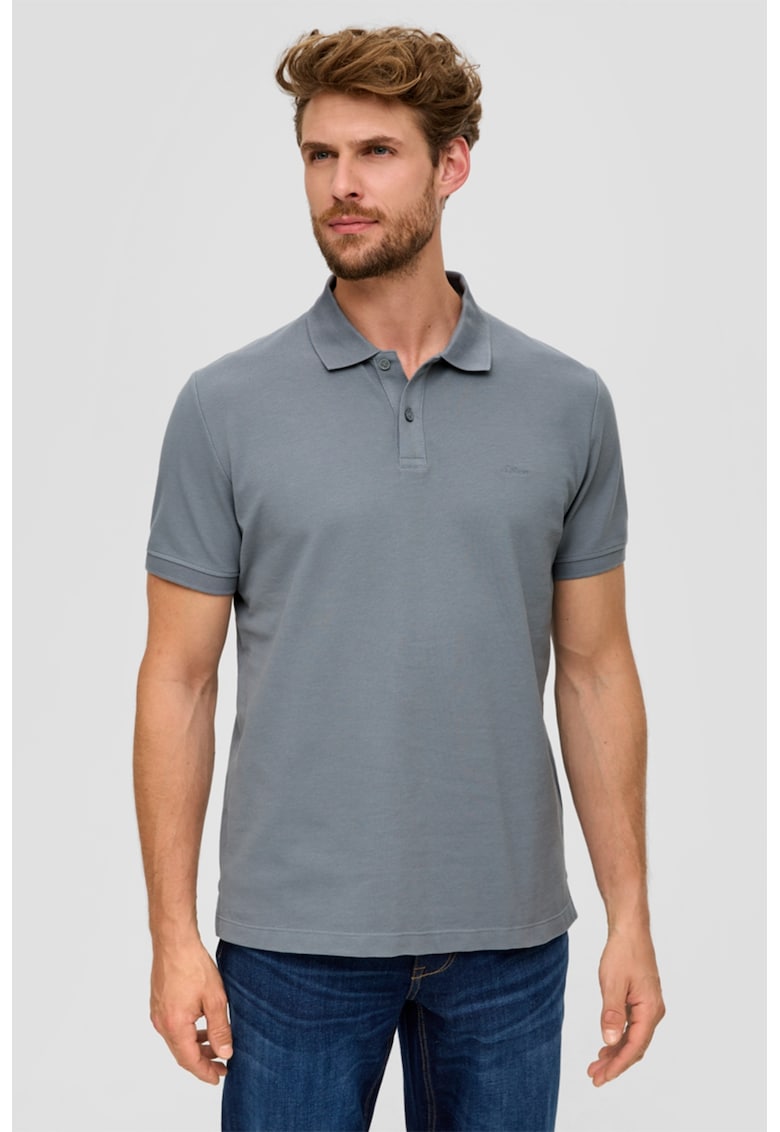 - Tricou polo din bumbac pique - Gri inchis