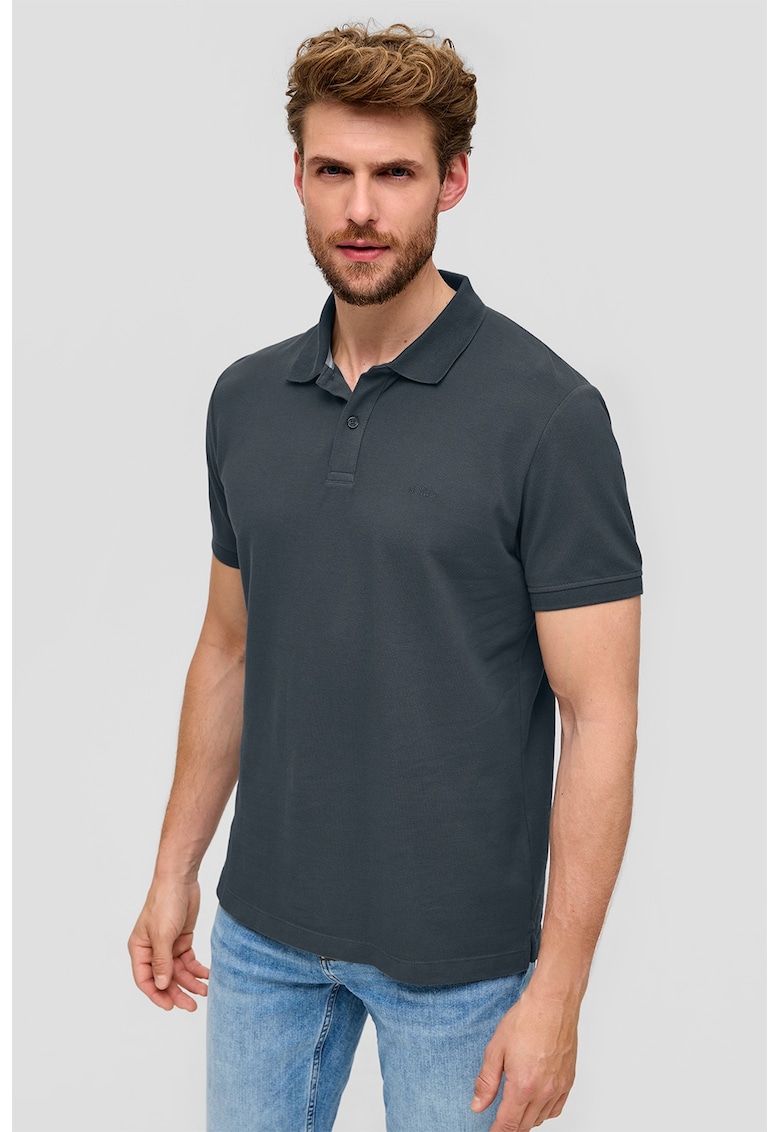 - Tricou polo din bumbac pique - Gri carbune