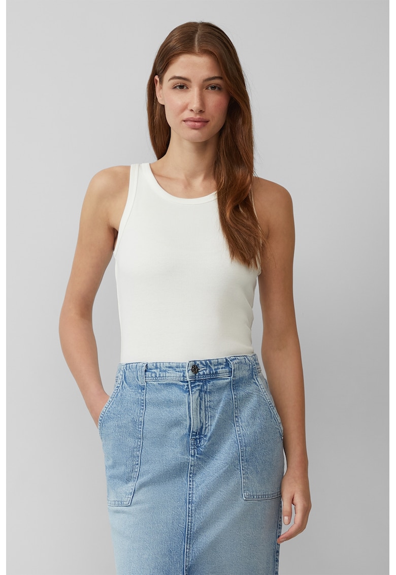 Top cu decolteu rotund - Alb fildes