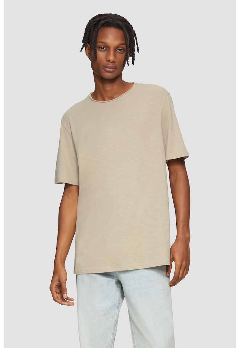 Tricou de bumbac cu decolteu la baza gatului