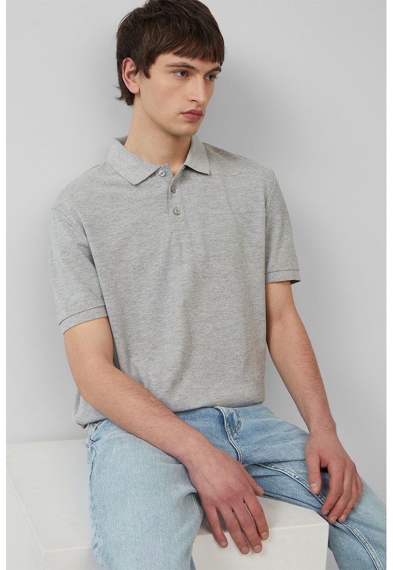 Tricou polo cu model uni - Gri melange