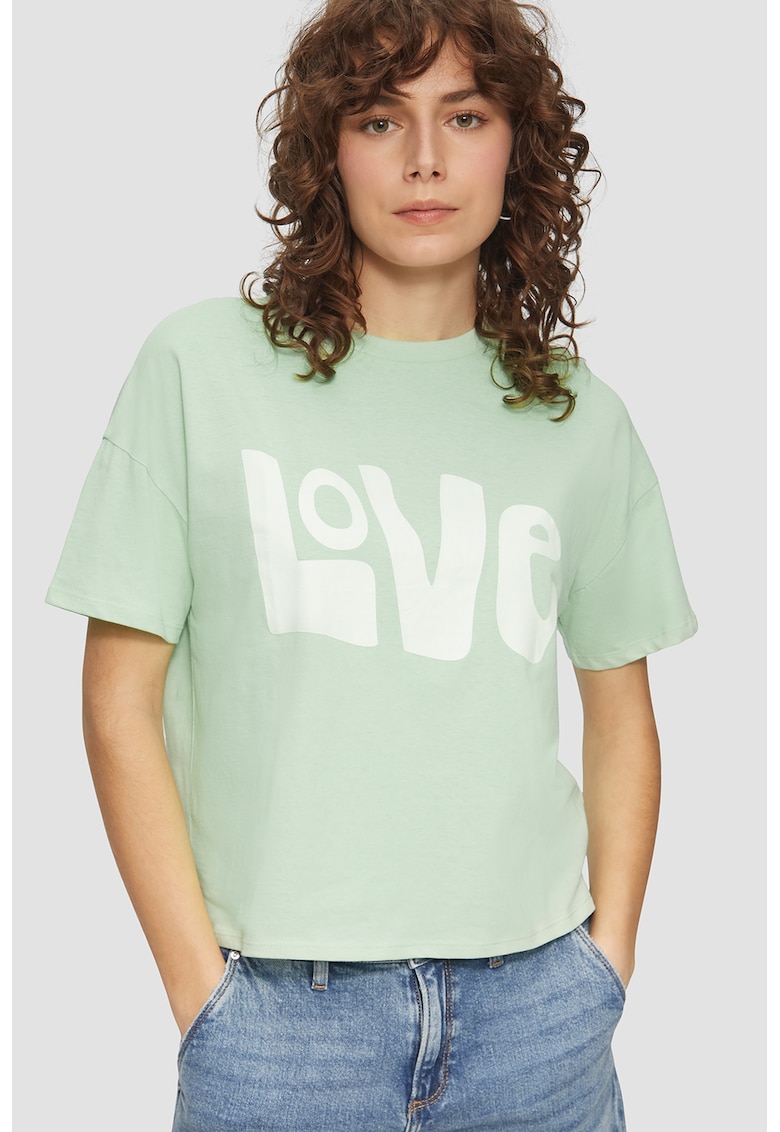 Tricou de bumbac cu imprimeu logo - Alb/Verde menta