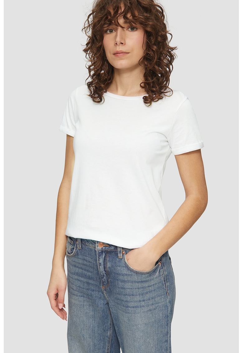 Tricou regular fit cu decolteu la baza gatului - Alb