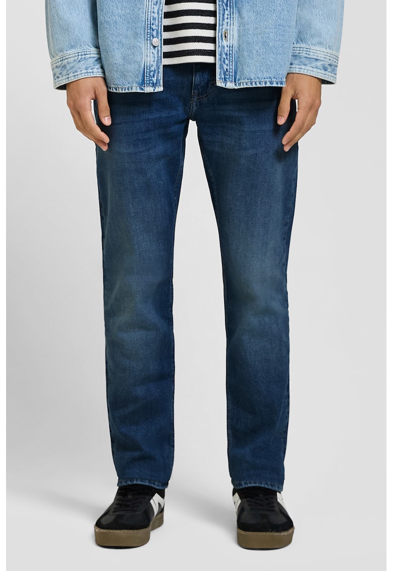 Blugi drepti cu aspect decolorat - Bleumarin