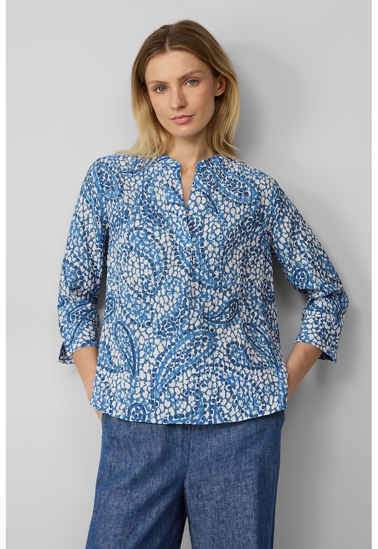Bluza lejere cu decolteu in V - Alb/Albastru