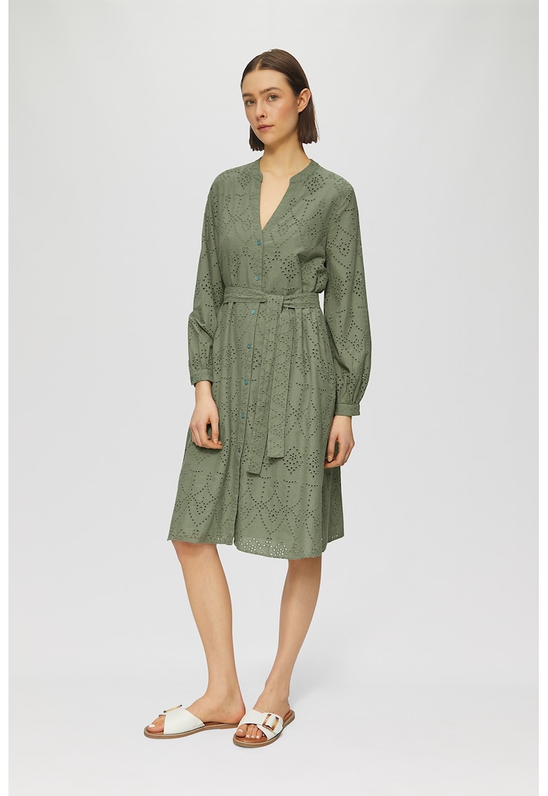 Rochie midi cu model uni si cordon in talie