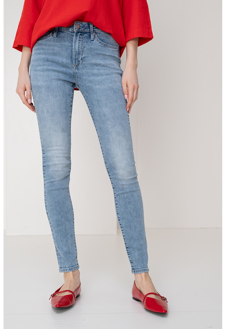 Blugi slim fit cu talie inalta - Albastru deschis melange