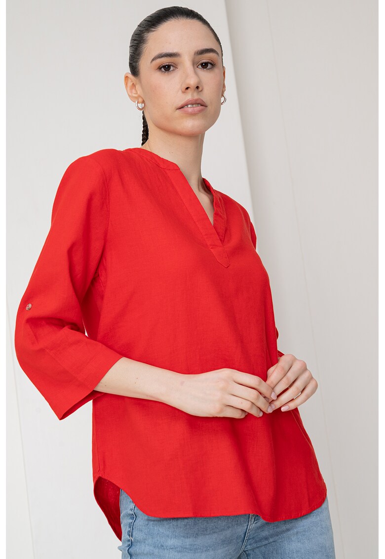 Bluza din amestec de in cu decolteu tunica - Rosu
