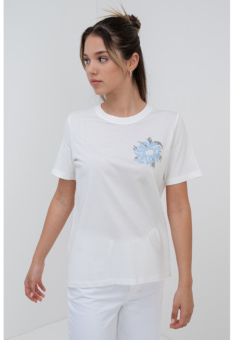 Tricou de bumbac cu decolteu la baza gatului - Alb optic