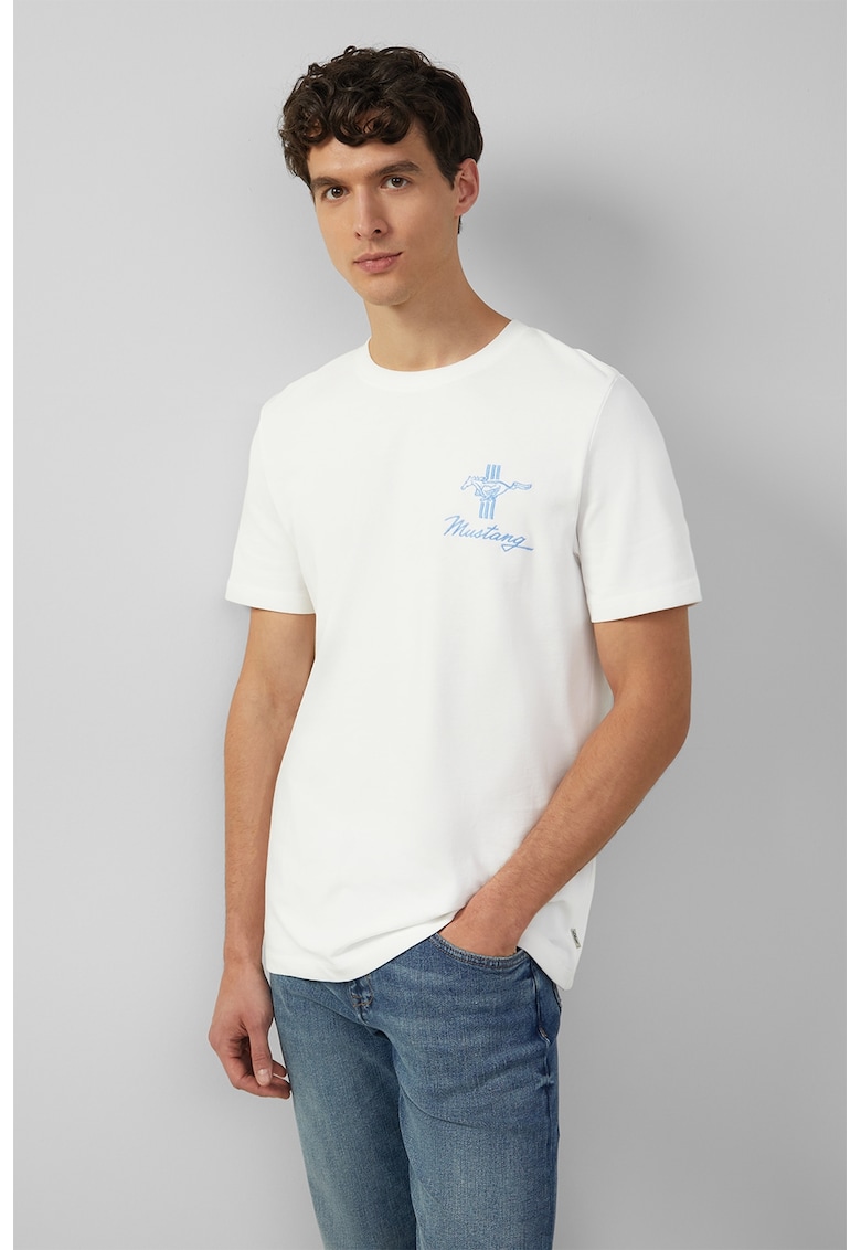 Tricou cu decolteu la baza gatului si imprimeu pe piept