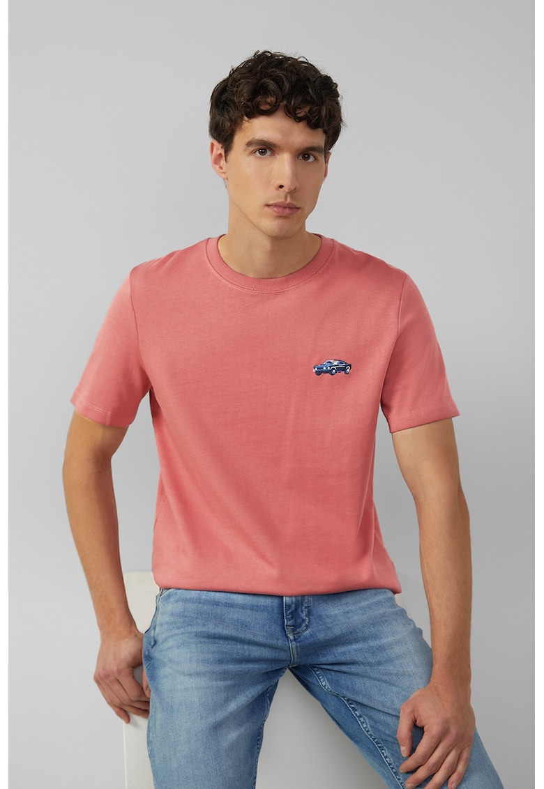 Tricou cu decolteu la baza gatului si imprimeu pe piept