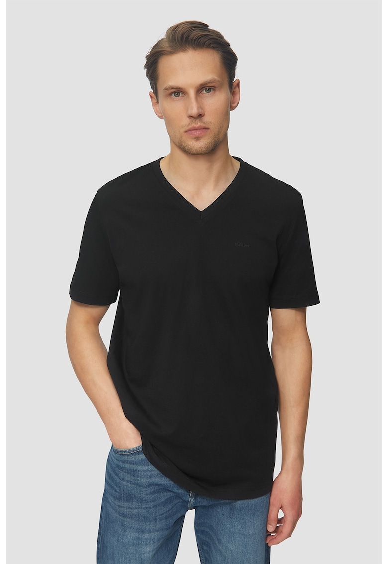 Tricou de bumbac cu decolteu in V