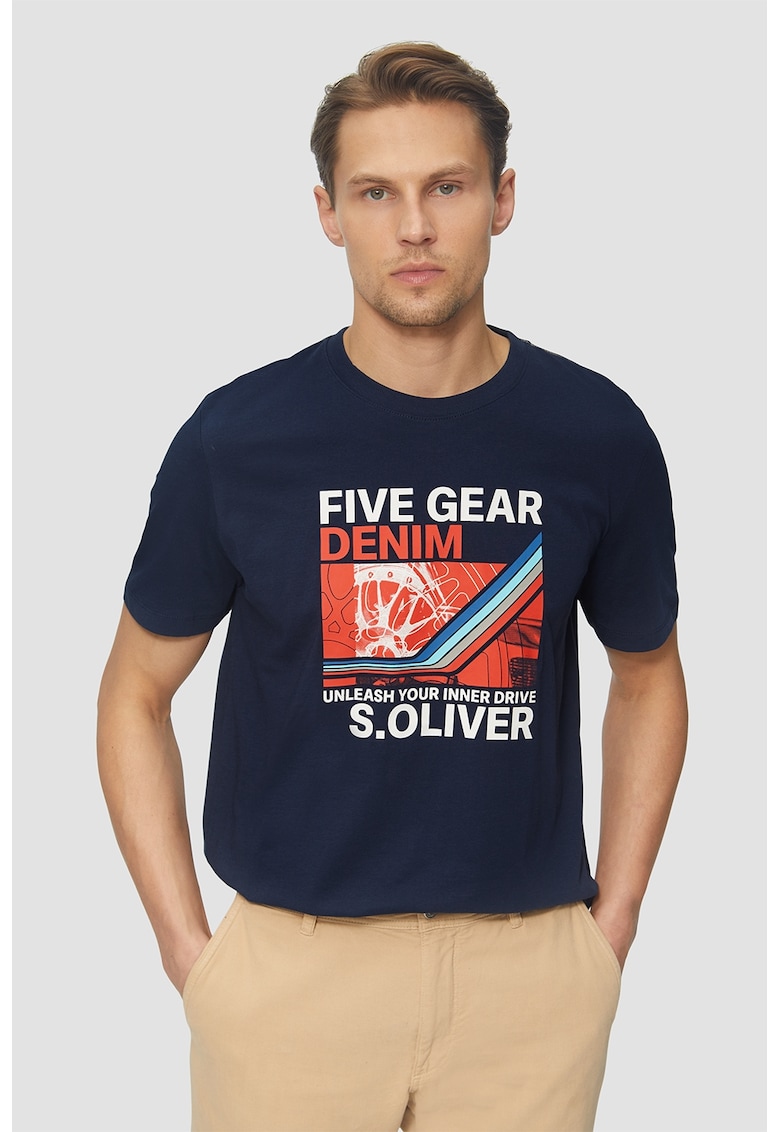 Tricou cu decolteu la baza gatului si imprimeu frontal Tricou cu decolteu la baza gatului si imprimeu frontal