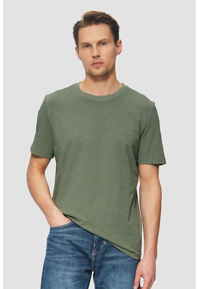 Tricou de bumbac cu decolteu la baza gatului - Verde feriga