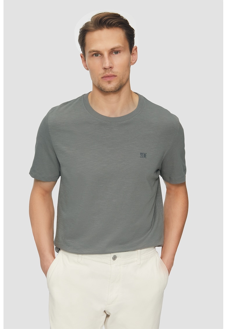 Tricou de bumbac cu decolteu la baza gatului