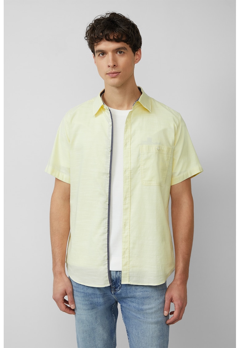 Camasa cu maneca scurta barbati - croiala Slim Fit si design cu un singur buzunar - Galben pai