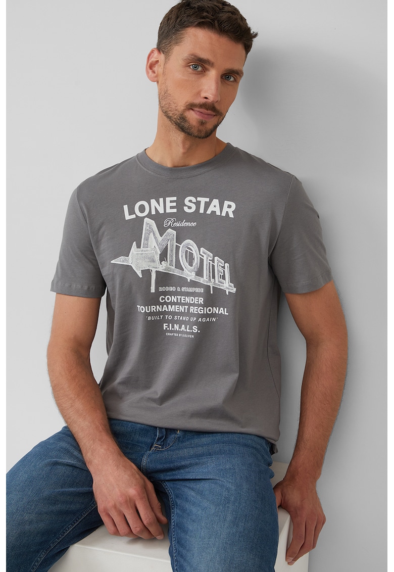 Tricou cu decolteu la baza gatului si imprimeu text