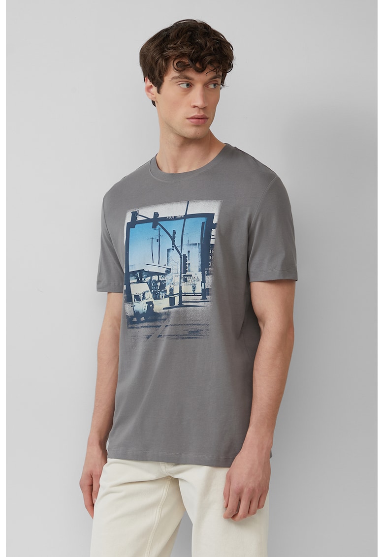 Tricou cu imprimeu grafic - Gri/Albastru