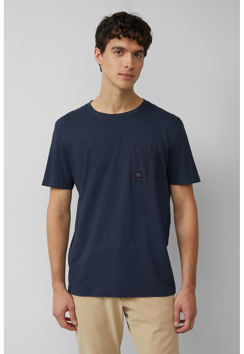 Tricou de bumbac cu decolteu la baza gatului - Bleumarin