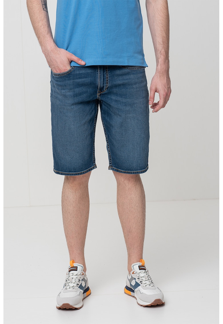 Blugi scurti cu aspect decolorat - Albastru