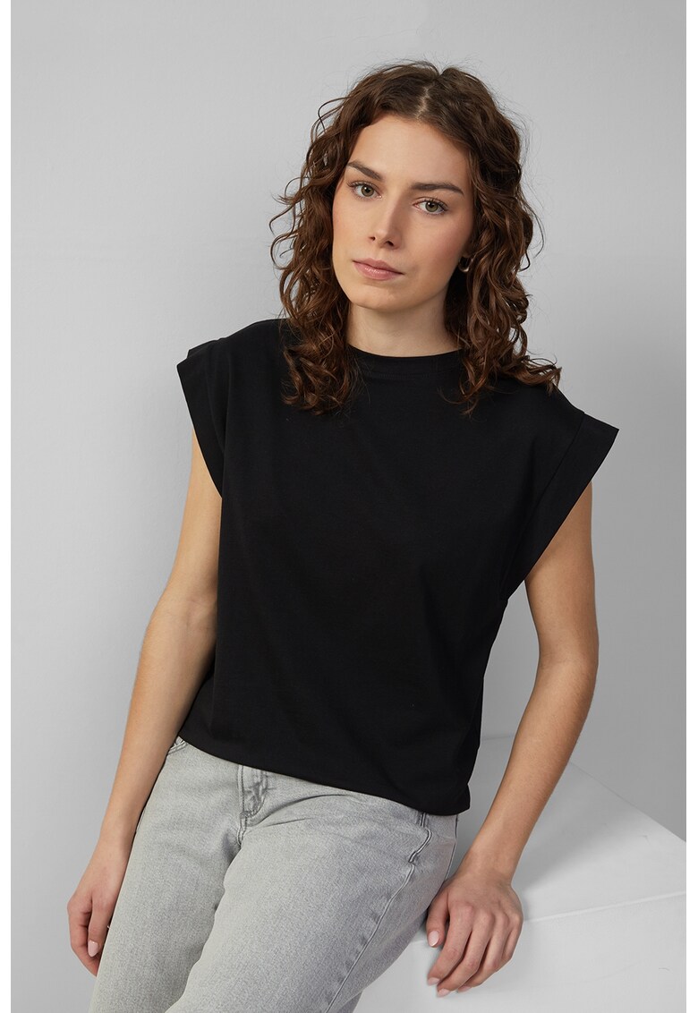 Tricou uni cu decolteu la baza gatului - Negru