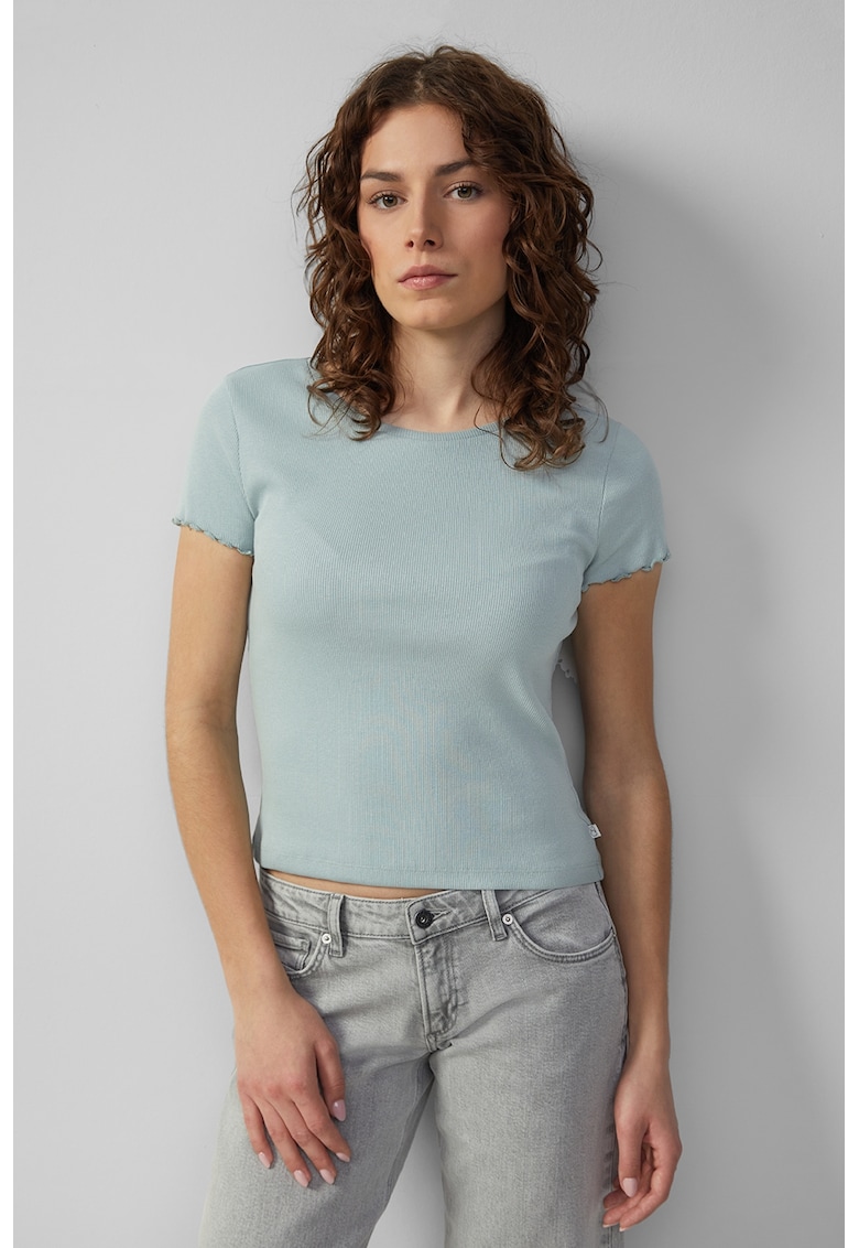 Tricou din amestec de bumbac cu decolteu la baza gatului - Albastru pastel