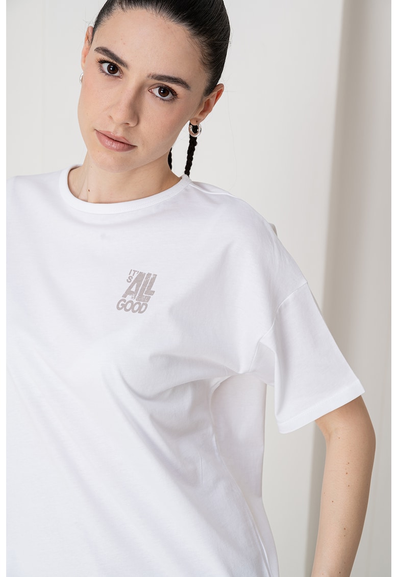 Tricou lejer din bumbac cu imprimeu text pe partea din spate