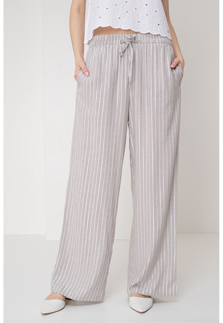 Pantaloni din amestec de in cu croiala ampla si model in dungi