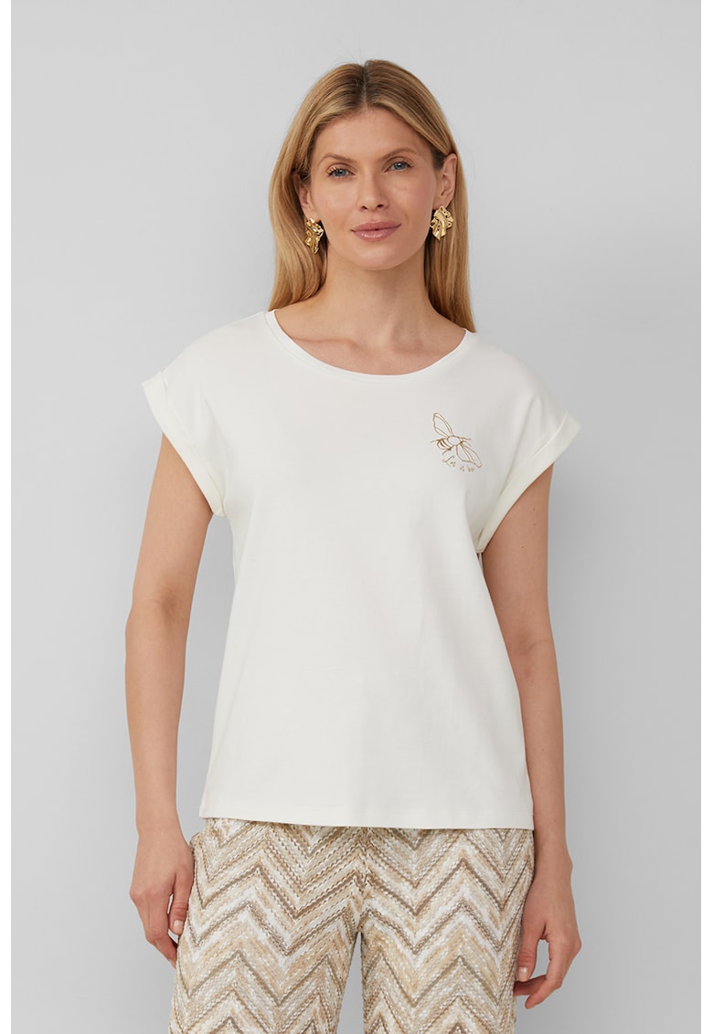 Tricou de bumbac cu decolteu rotund - Alb