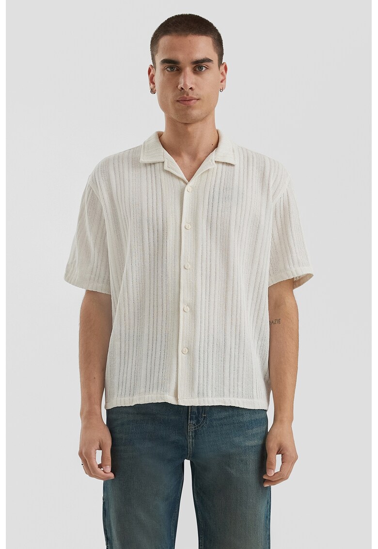 Camasa uni cu revere decupate - Alb murdar