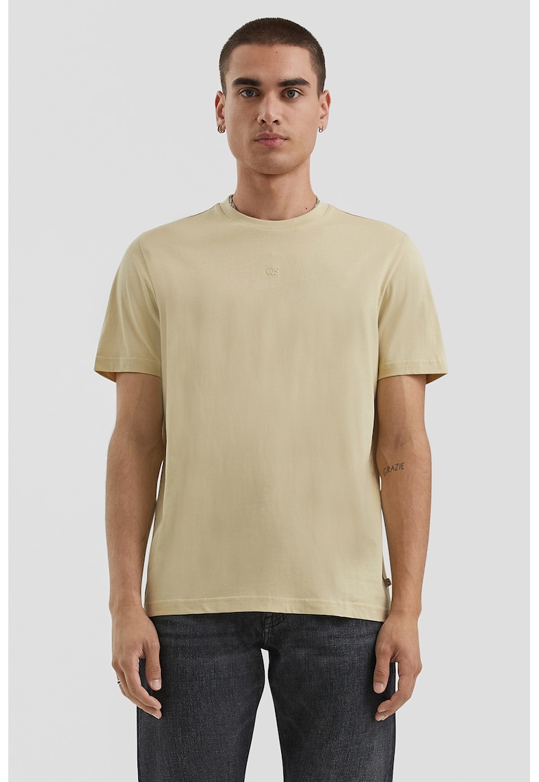 Tricou de bumbac cu decolteu la baza gatului - Bej