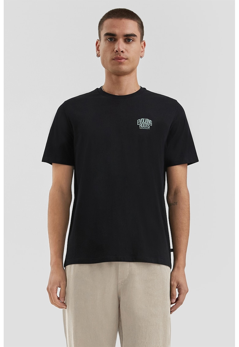 Tricou de bumbac cu decolteu la baza gatului - Negru