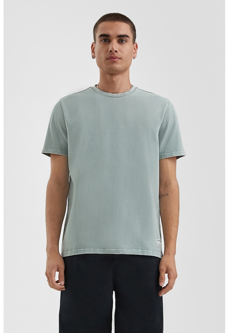 Tricou de bumbac cu decolteu la baza gatului