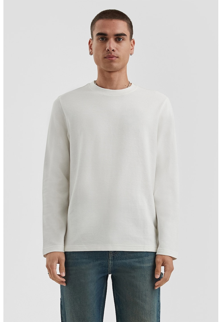 Bluza de bumbac cu maneci cazute - Alb