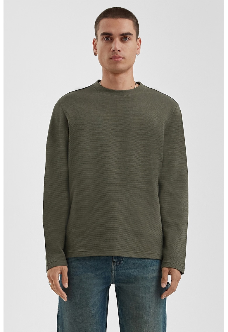Bluza de bumbac cu maneci cazute - Kaki inchis