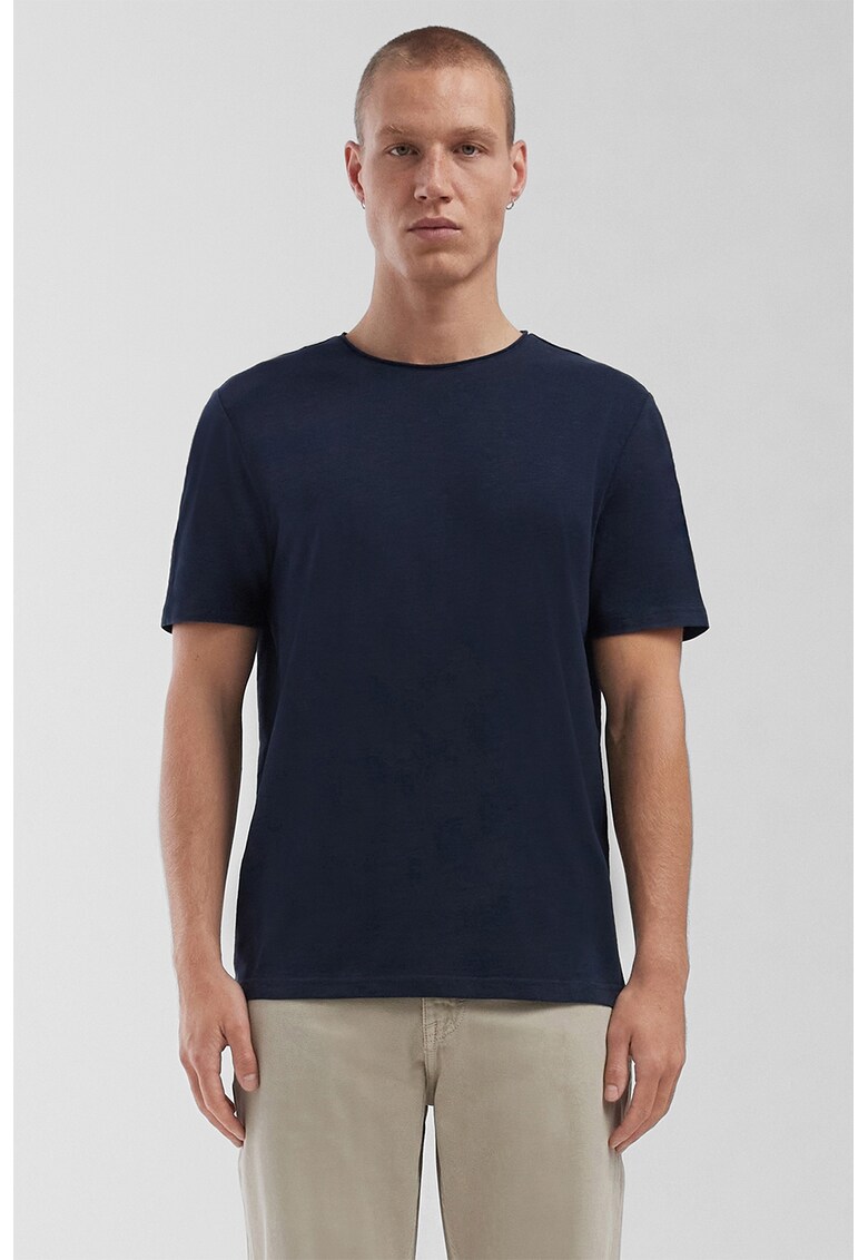 Tricou de bumbac cu maneci cazute - Bleumarin