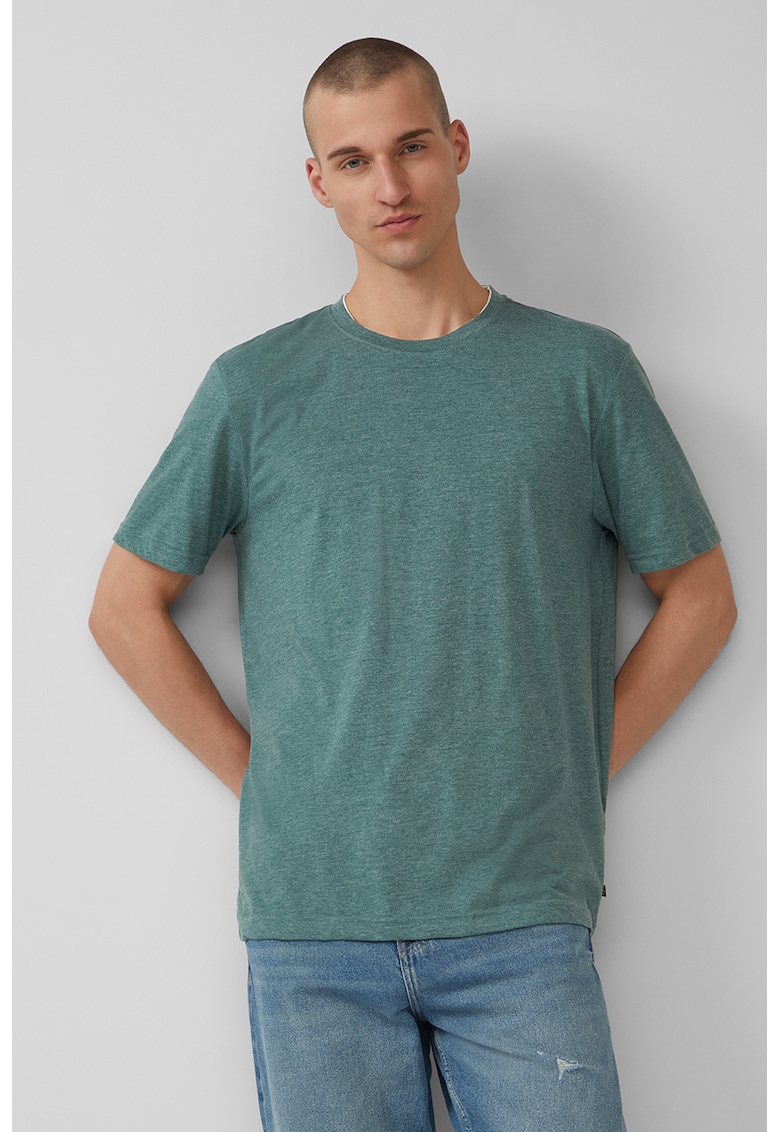 Tricou din amestec de bumbac cu decolteu la baza gatului - Verde