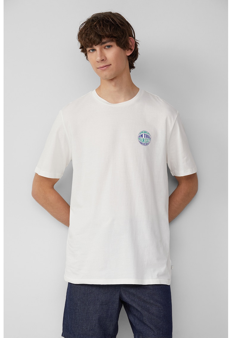 Tricou de bumbac cu decolteu la baza gatului - Alb