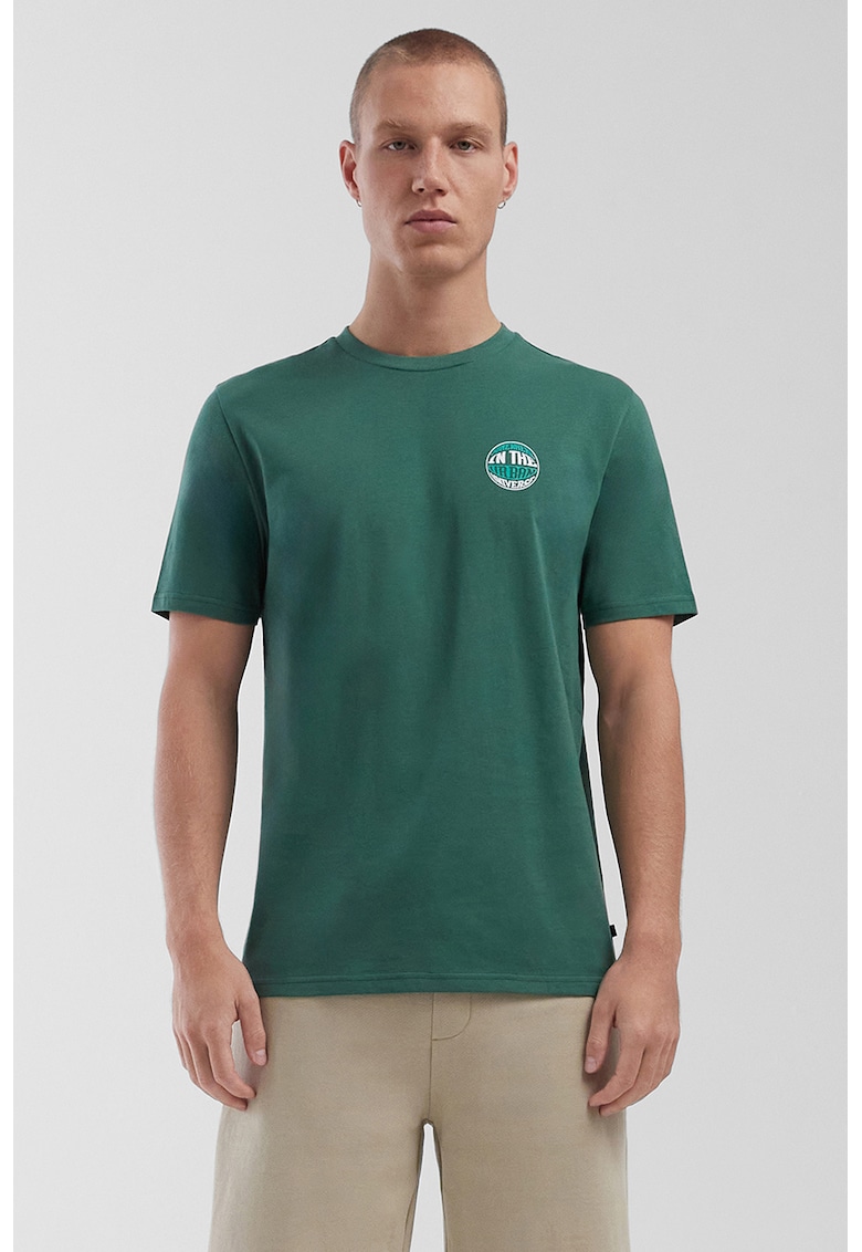 Tricou de bumbac cu decolteu la baza gatului - Verde englez