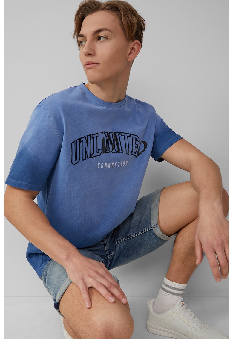 Tricou de bumbac cu imprimeu text - Albastru indigo