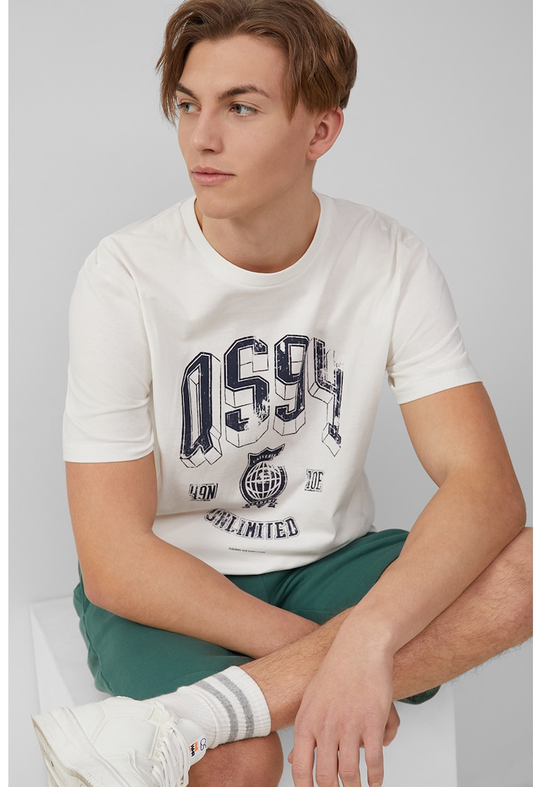 Tricou regular fit cu imprimeu text - Alb murdar/Bleumarin