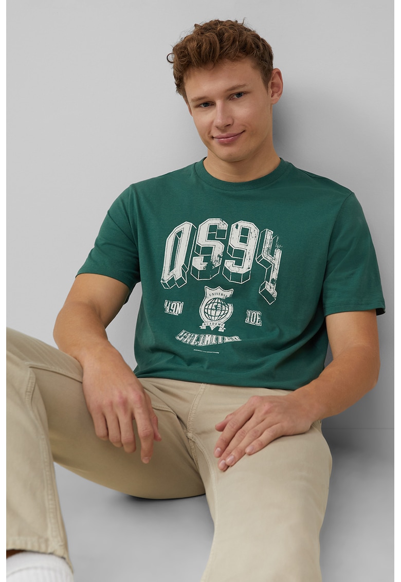 Tricou regular fit cu imprimeu text - Verde englez