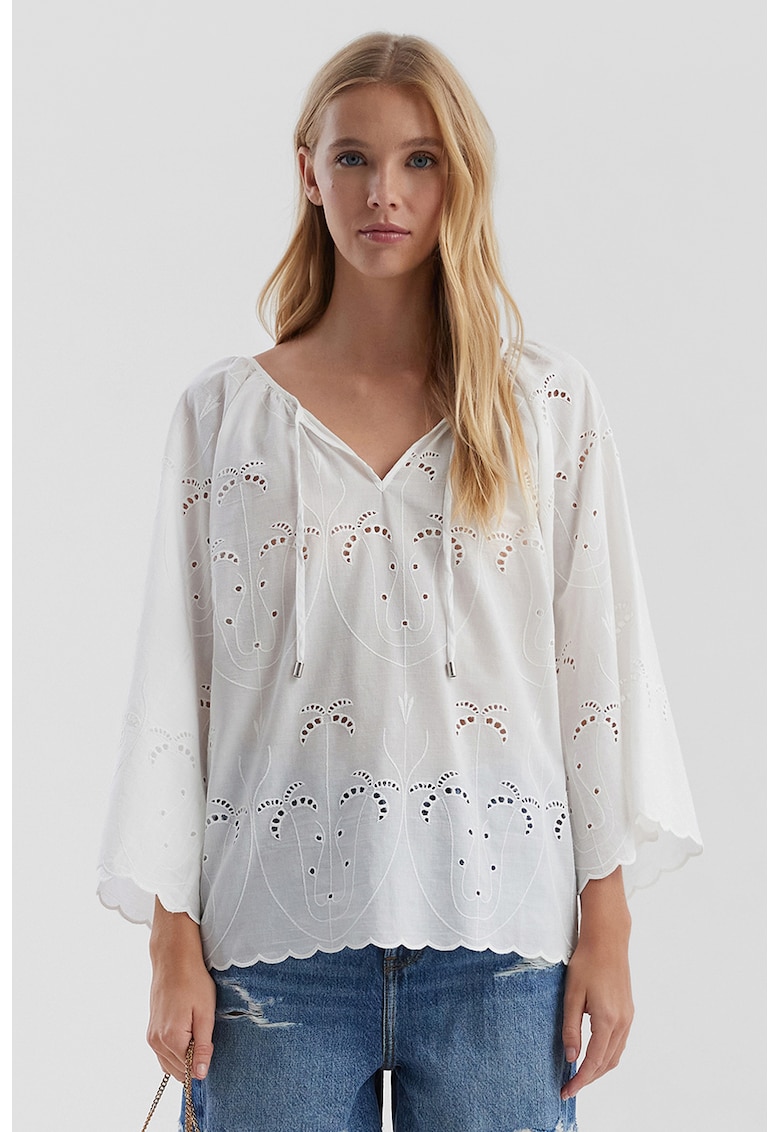 Bluza lejera cu terminatii valurite - Alb