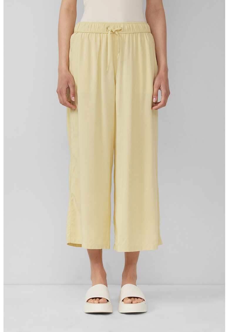 Pantaloni crop cu croiala ampla - Galben deschis