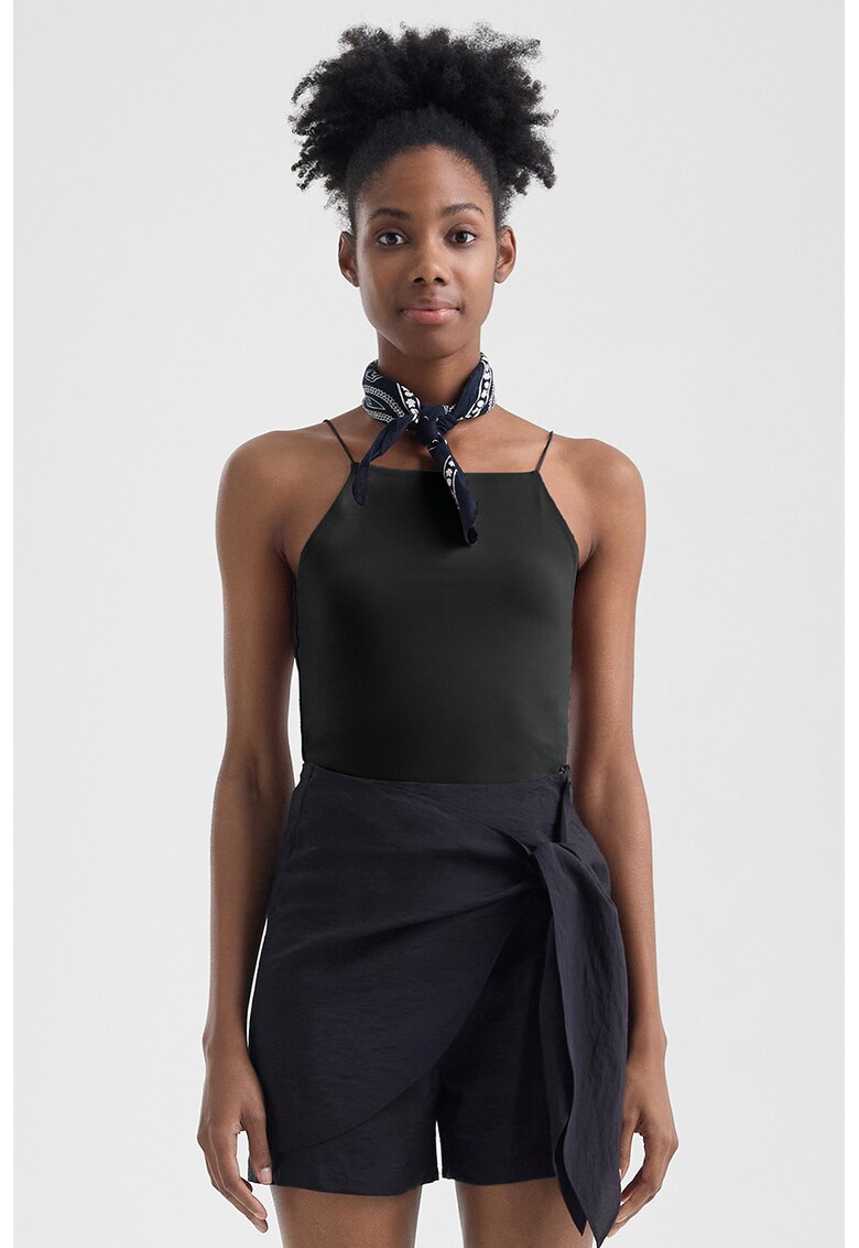 Top crop cu decolteu patrat - Negru