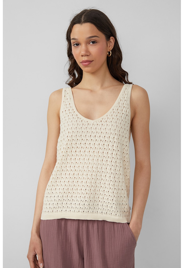 Top texturat cu decolteu rotund