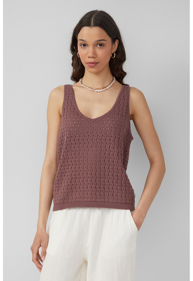 Top texturat cu decolteu rotund