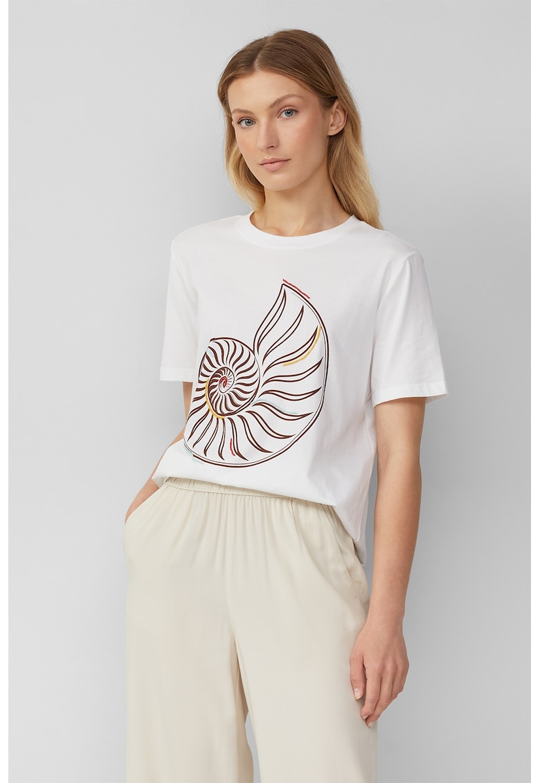 Tricou din bumbac cu imprimeu - Alb/Maro/Galben